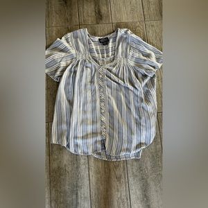 Angie Blue White Striped Woven Button Front Top Medium